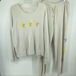 NEW Sundry M/L Beige Purple Gold Star Jogger‎ Lounge Set